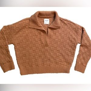 Abercrombie checkerboard Stitch Notch-Neck Sweater Polo Small